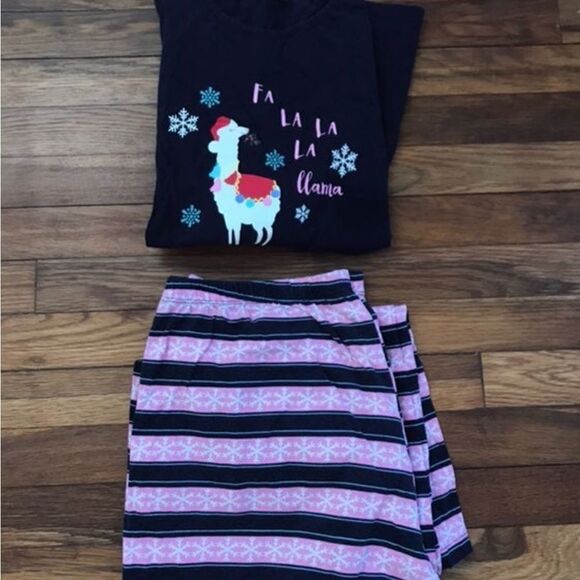 Fa La La Llama Christmas Pink and Blue 100% Cotton Pajamas Set NWT - Picture 2 of 10